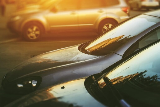 Parked cars at sunset